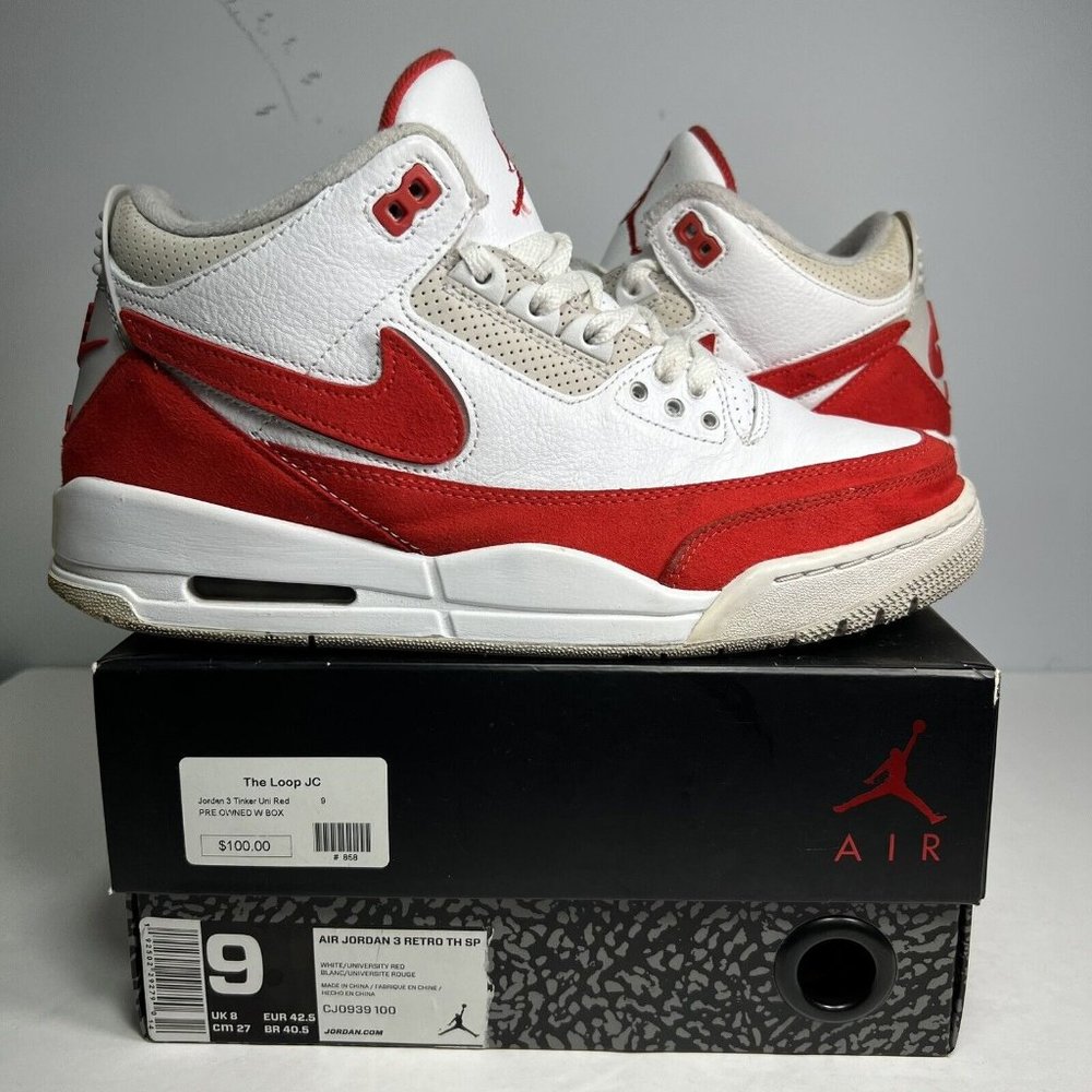 Air Jordan 3 Retro Tinker Air Max 1 Tinker White Red 2019 Mens Size 9 CJ0939 100